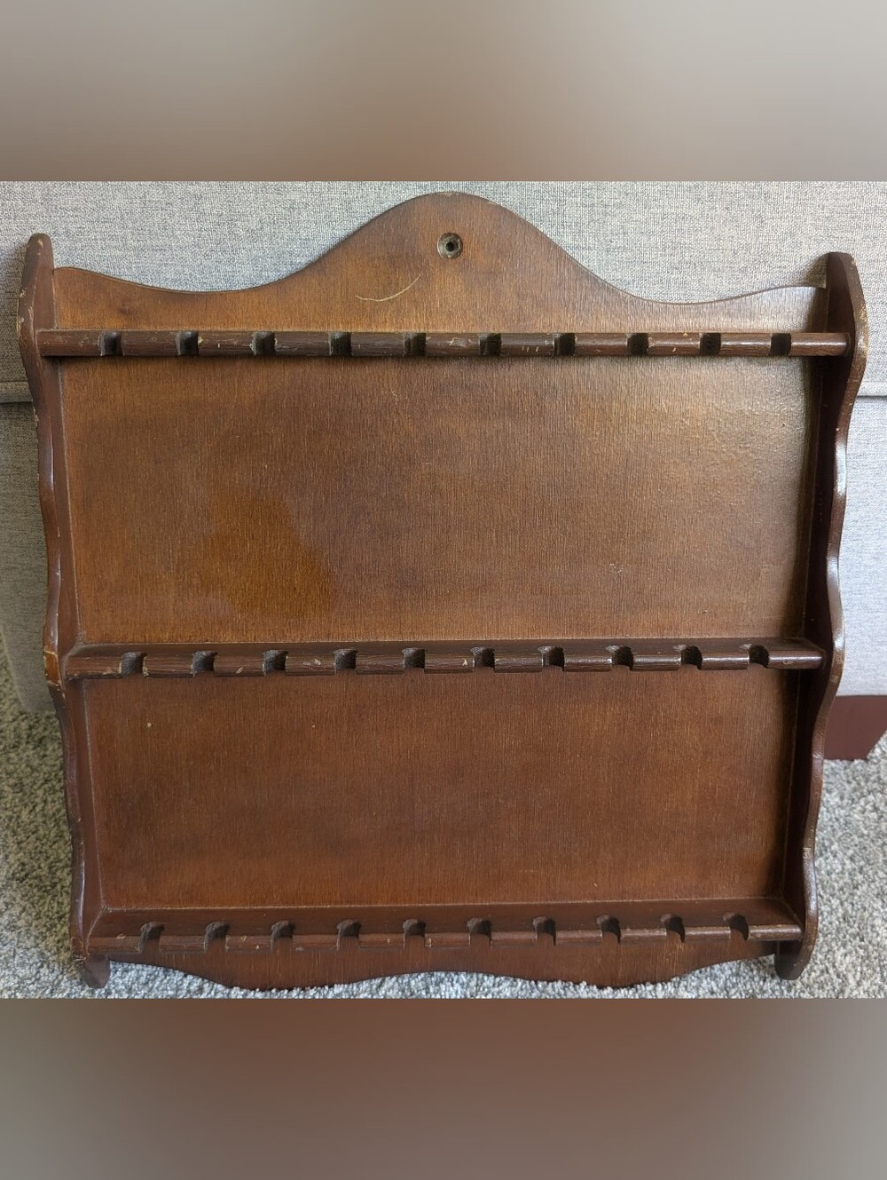 Vintage 30 Slot Wooden Spoon Rack Display Shelf Wall Hanging 3 Tier Brown 16.5"
